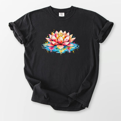 Watercolor Lotus Comfort Tee Black T-Shirt