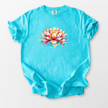 Watercolor Lotus Comfort Tee Lagoon Blue T-Shirt