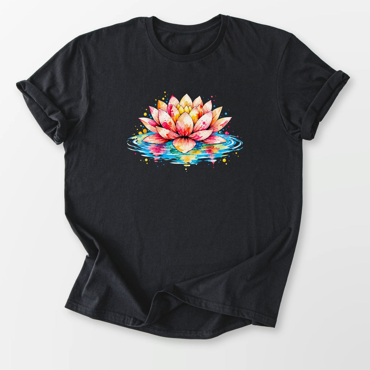 Watercolor Lotus Tee Black T-Shirt