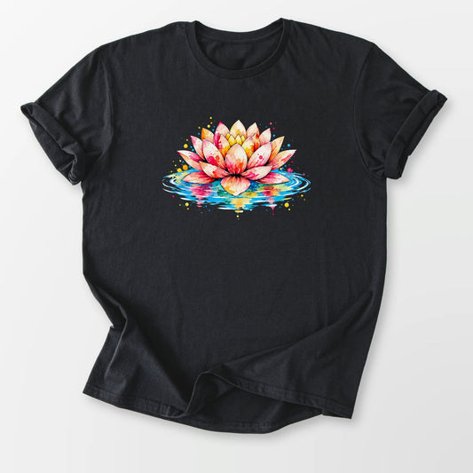 Watercolor Lotus Tee Black T-Shirt
