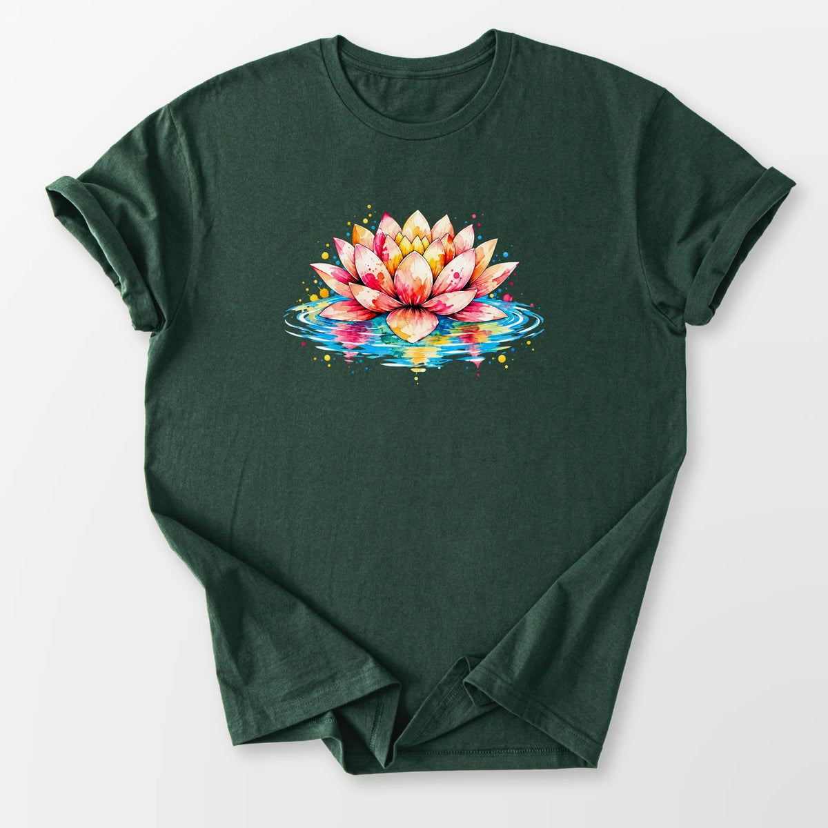 Watercolor Lotus Tee Forest Green T-Shirt
