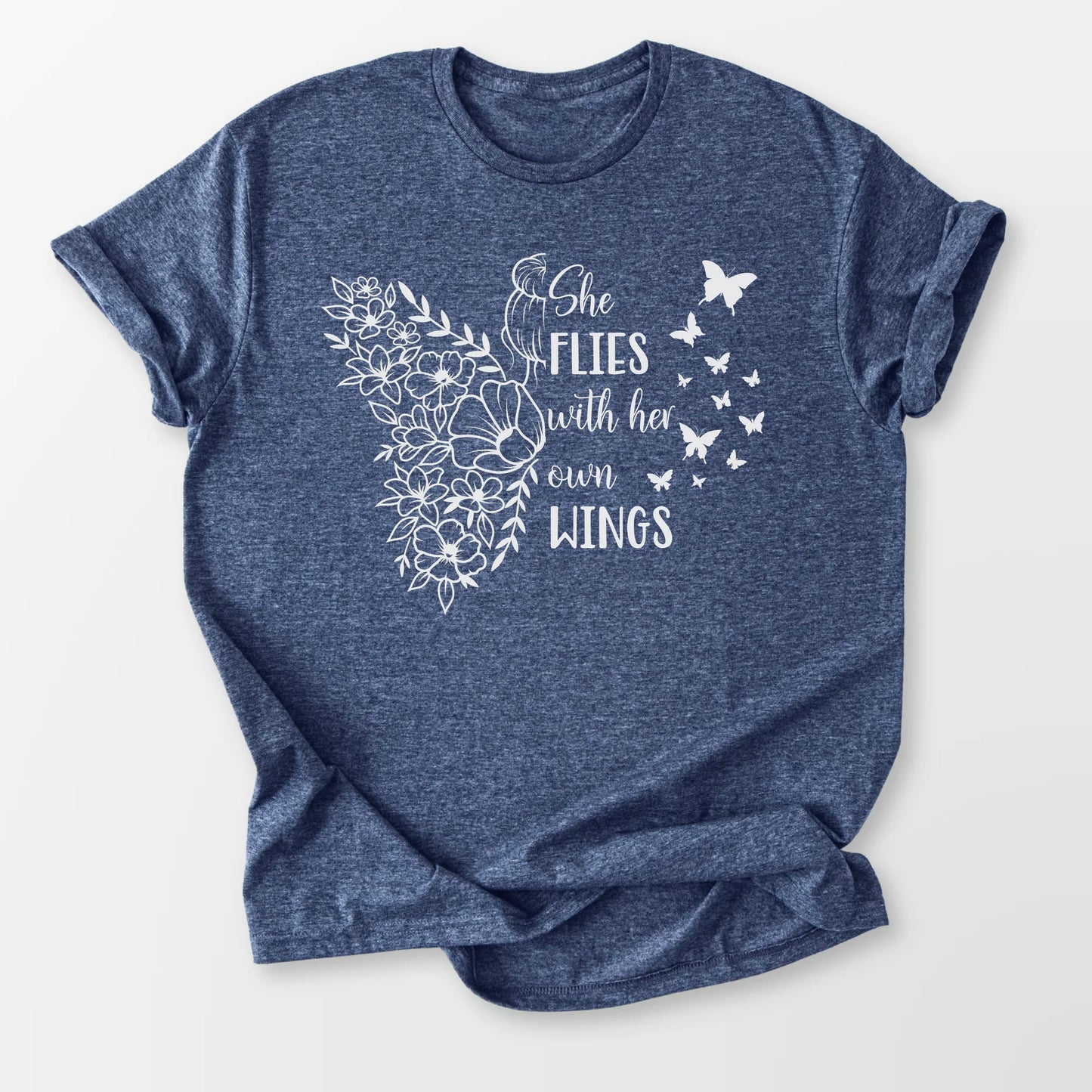 With Her Own Wings Tee Heather Navy T-Shirt
