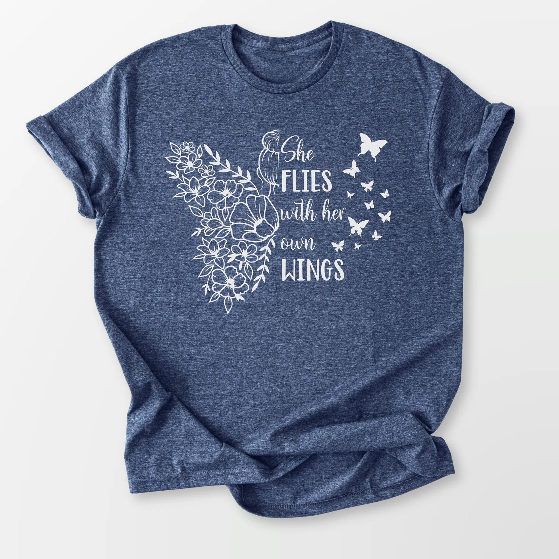 With Her Own Wings Tee Heather Navy T-Shirt