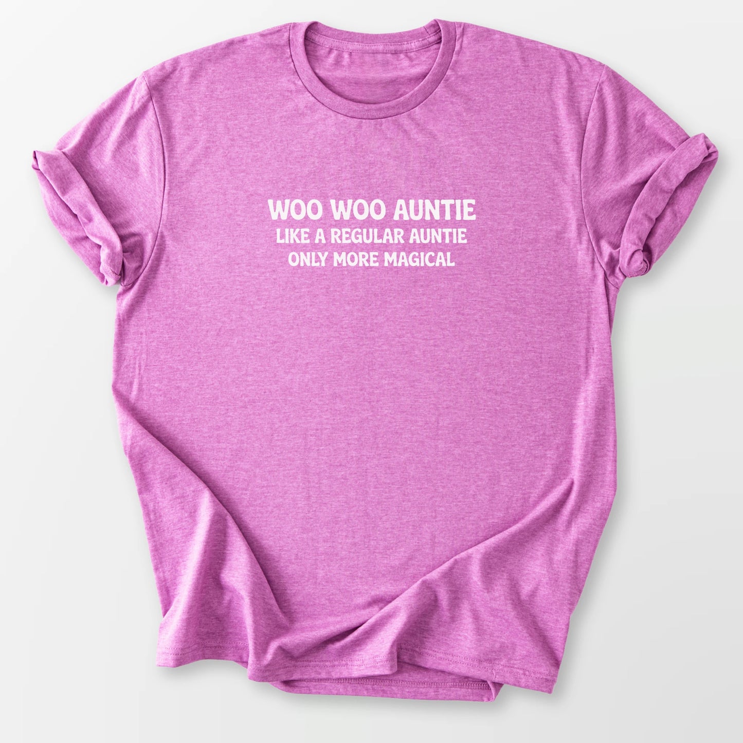 Woo Woo Auntie Tee Heather Radiant Orchid T-Shirt