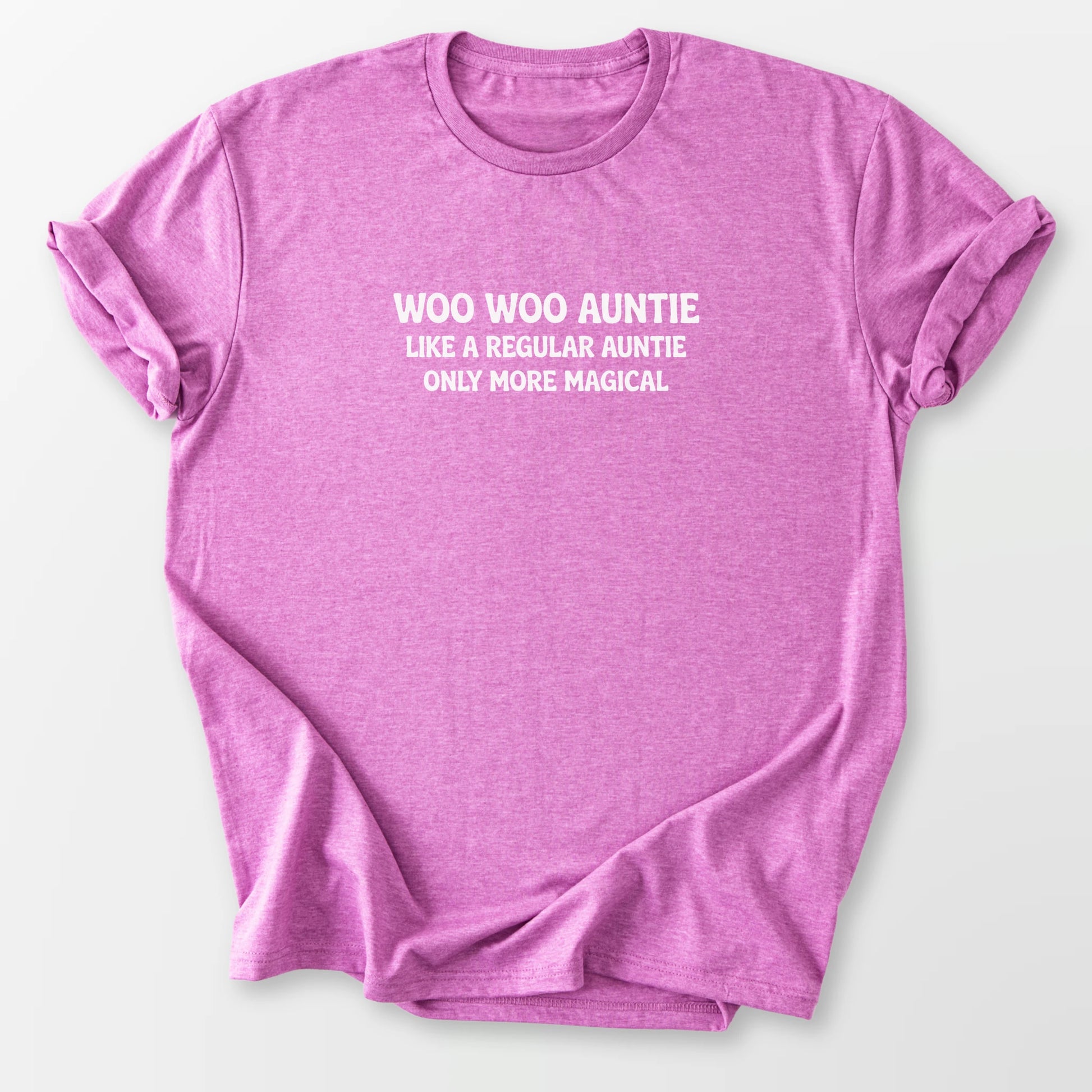 Woo Woo Auntie Tee Heather Radiant Orchid T-Shirt